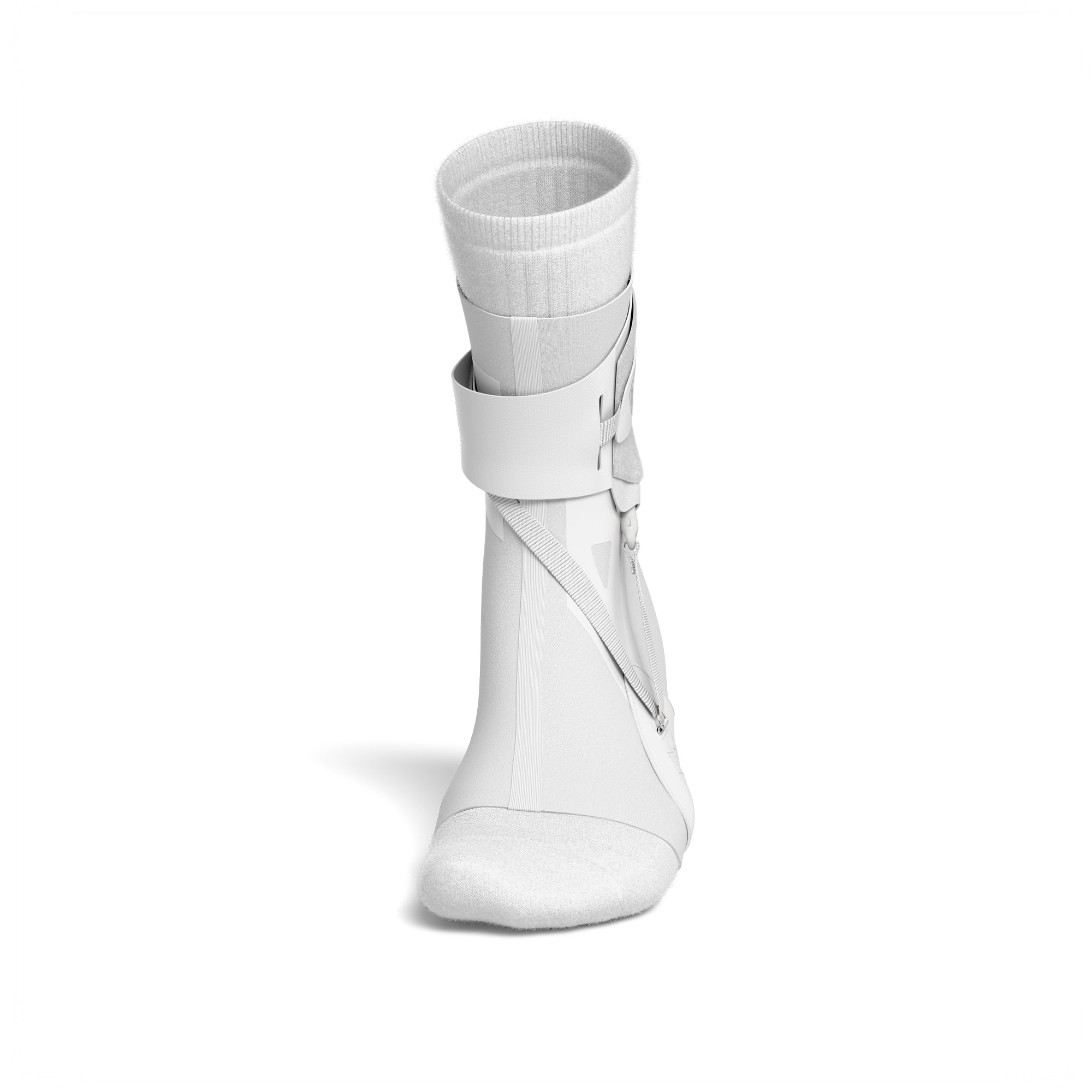 The BetterGuard 2.0 best ankle brace for all sports ankle support. White ankle brace. Front view.