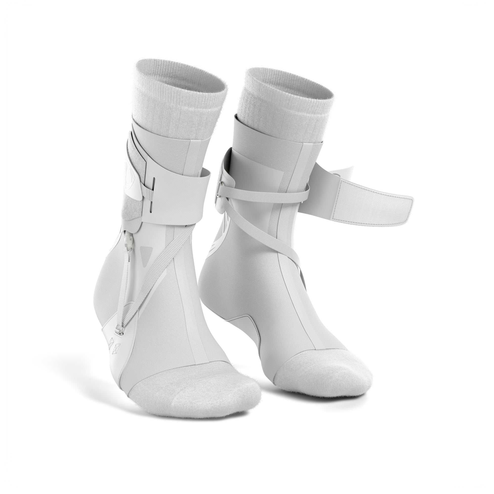 The BetterGuard 2.0 best ankle braces for all sports ankle support. White ankle braces. Adjustable strap. Open 3/4 view.