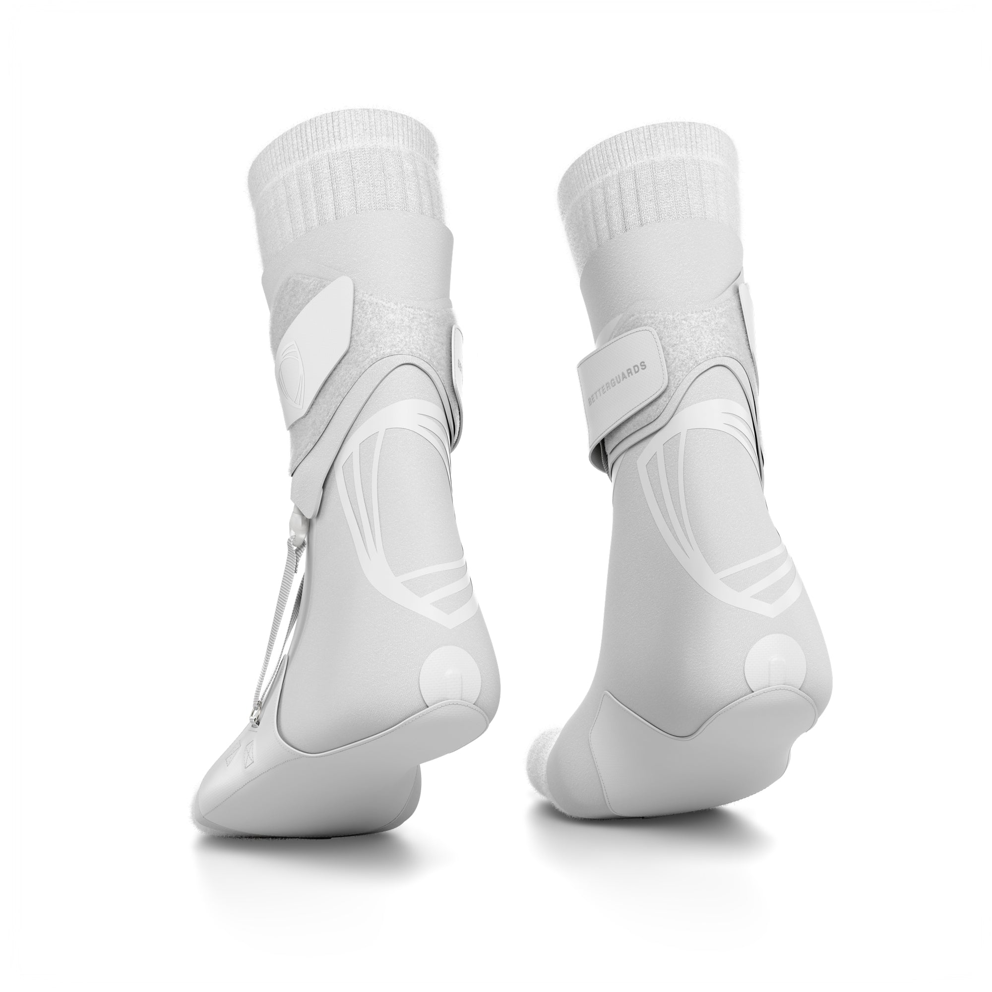 The BetterGuard 2.0 best ankle braces for all sports ankle support. White ankle braces. Back view.