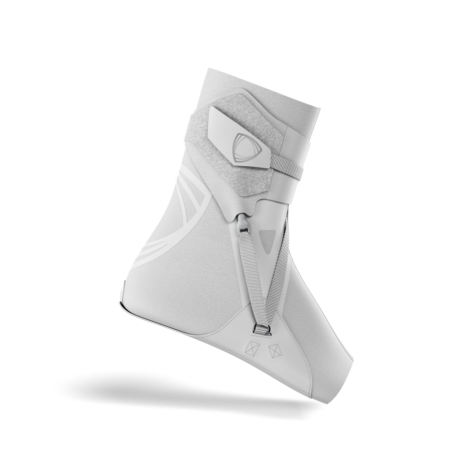 Weiße Sprunggelenkbandage: The BetterGuard 3.0 – die beste Bandage für sportlichen Knöchelschutz. Seitenansicht zur Unterstützung bei seitlichen Knöchelverstauchungen.