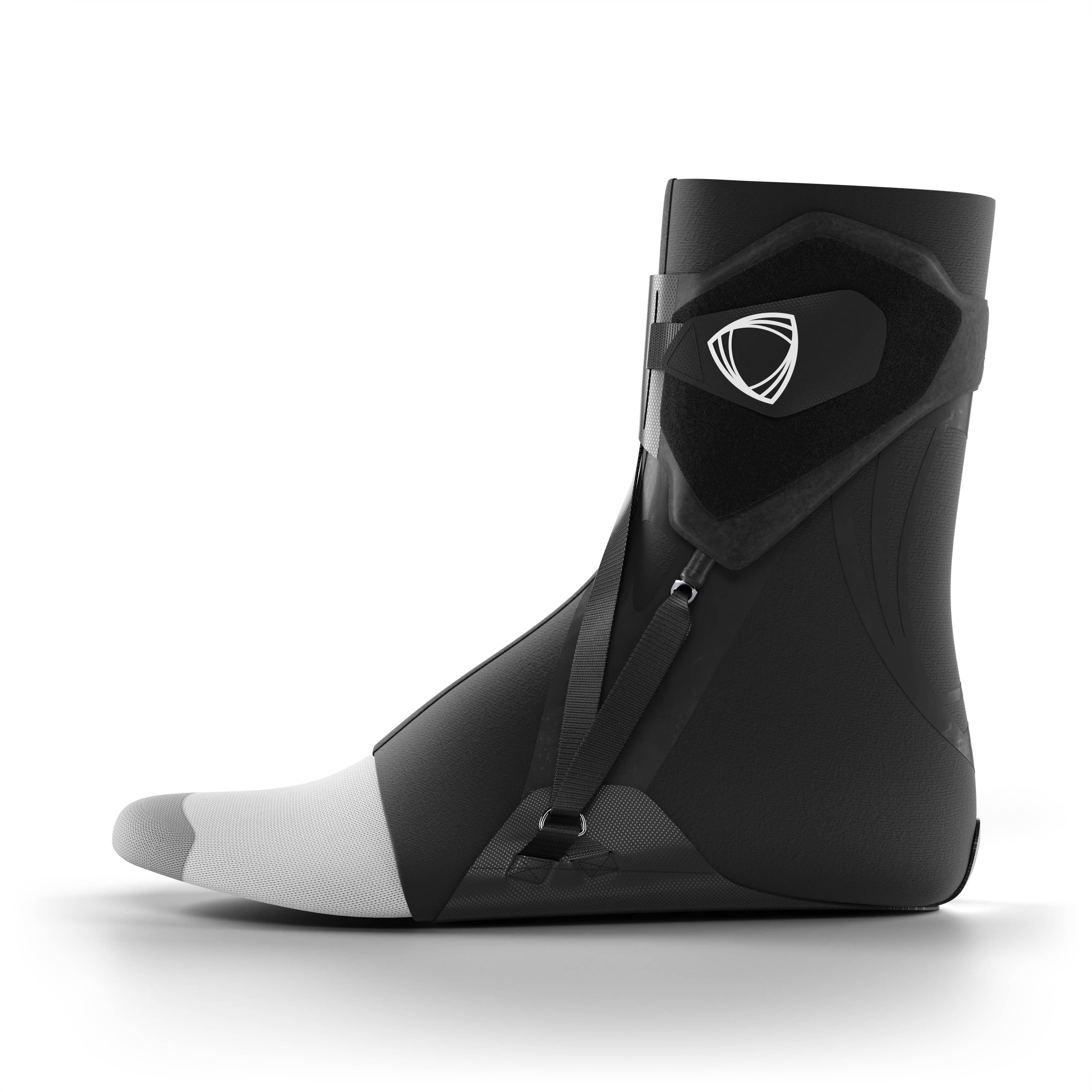 Black ankle support brace lateral side