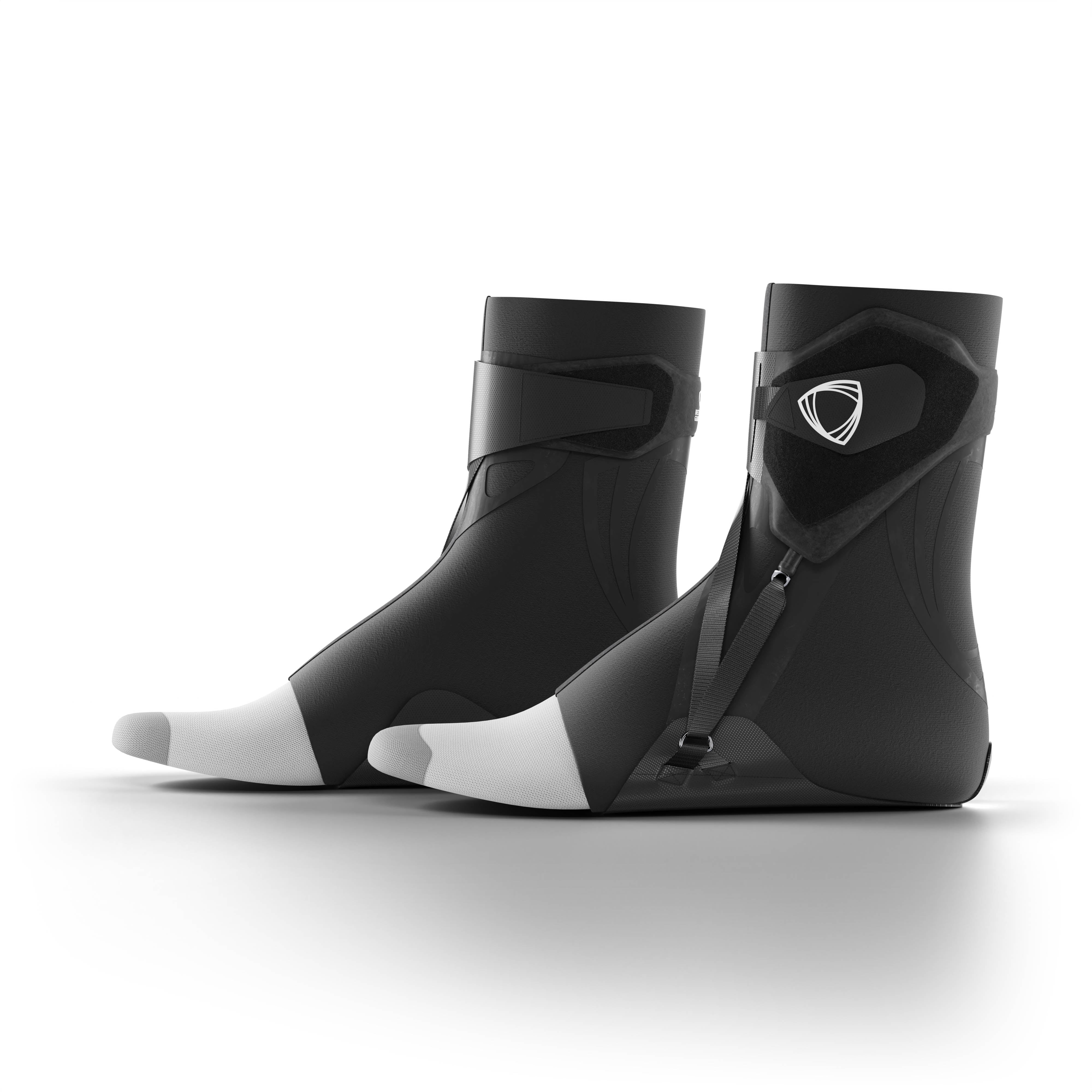 Pair of black ankle support braces. Lateral and medial side.