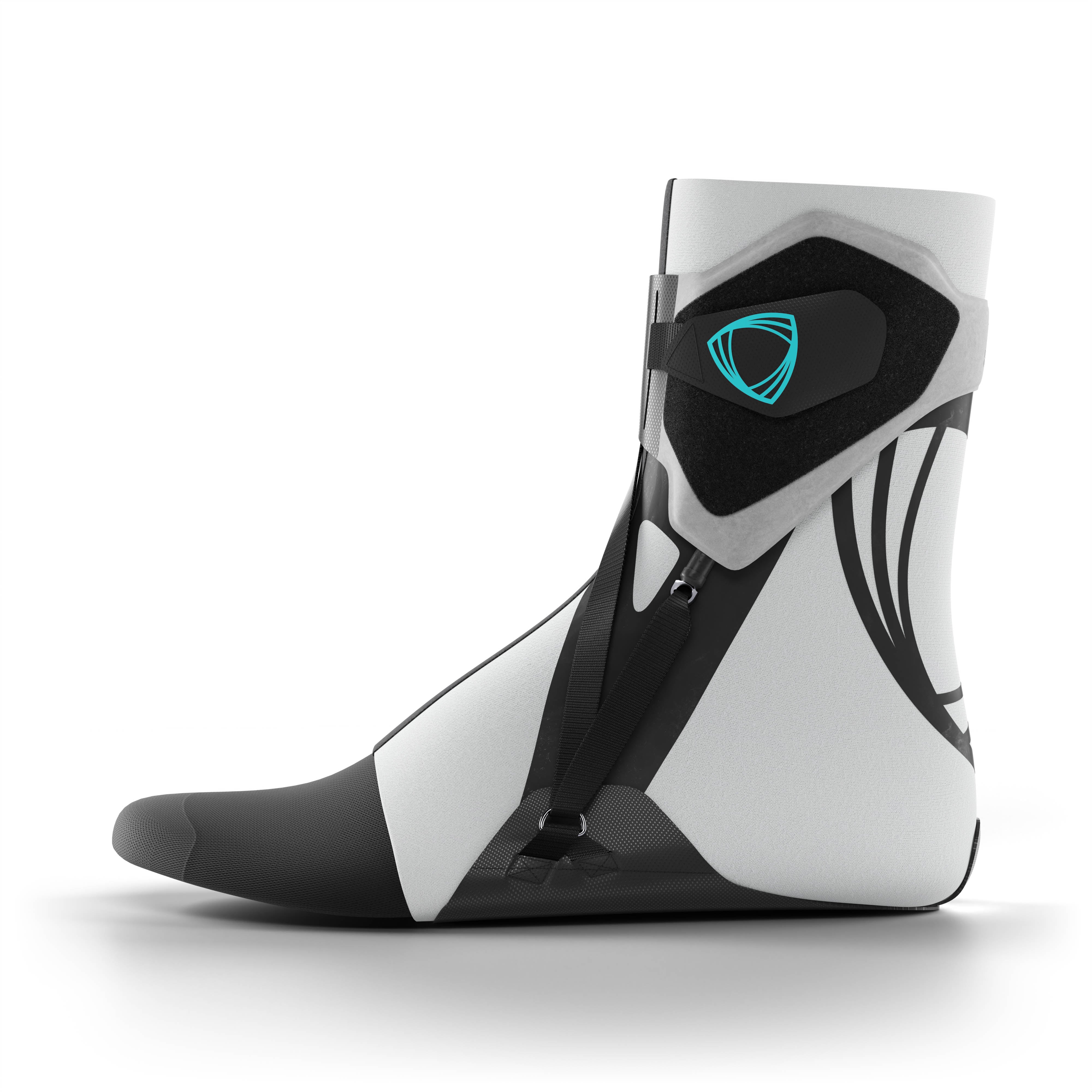 Gray ankle support brace. Lateral side.