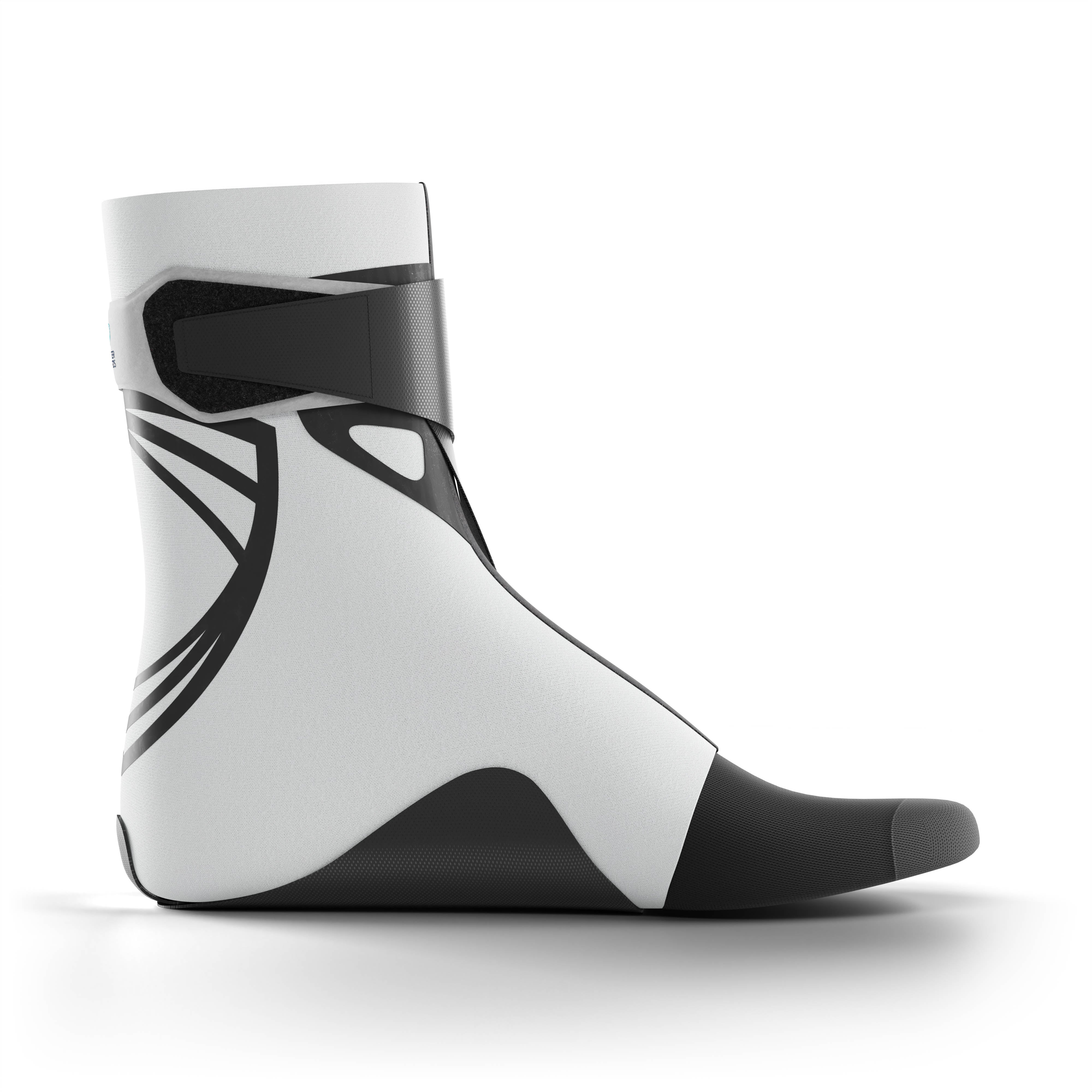 Gray ankle support brace. Medial side.
