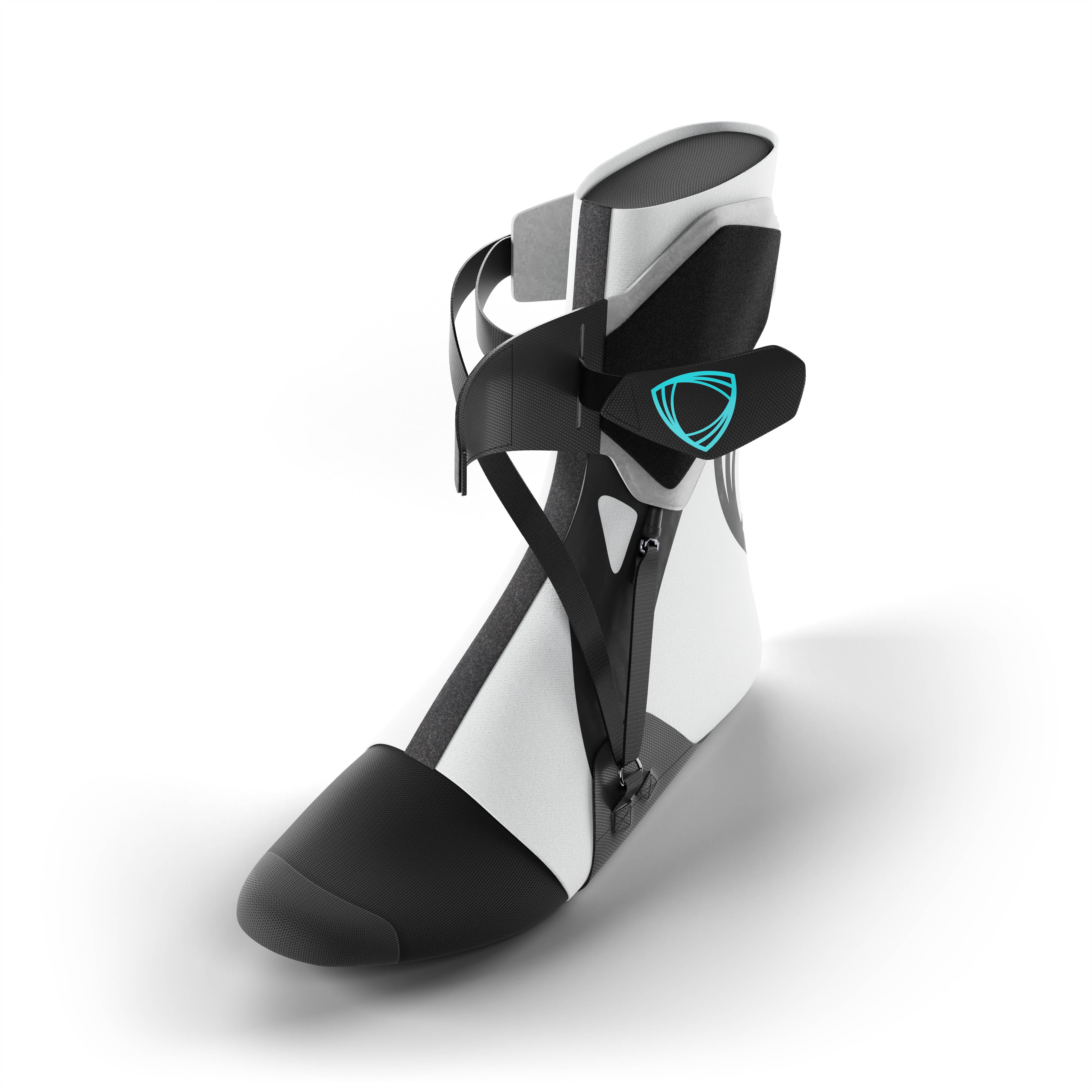 Gray ankle support brace with adjustable straps.