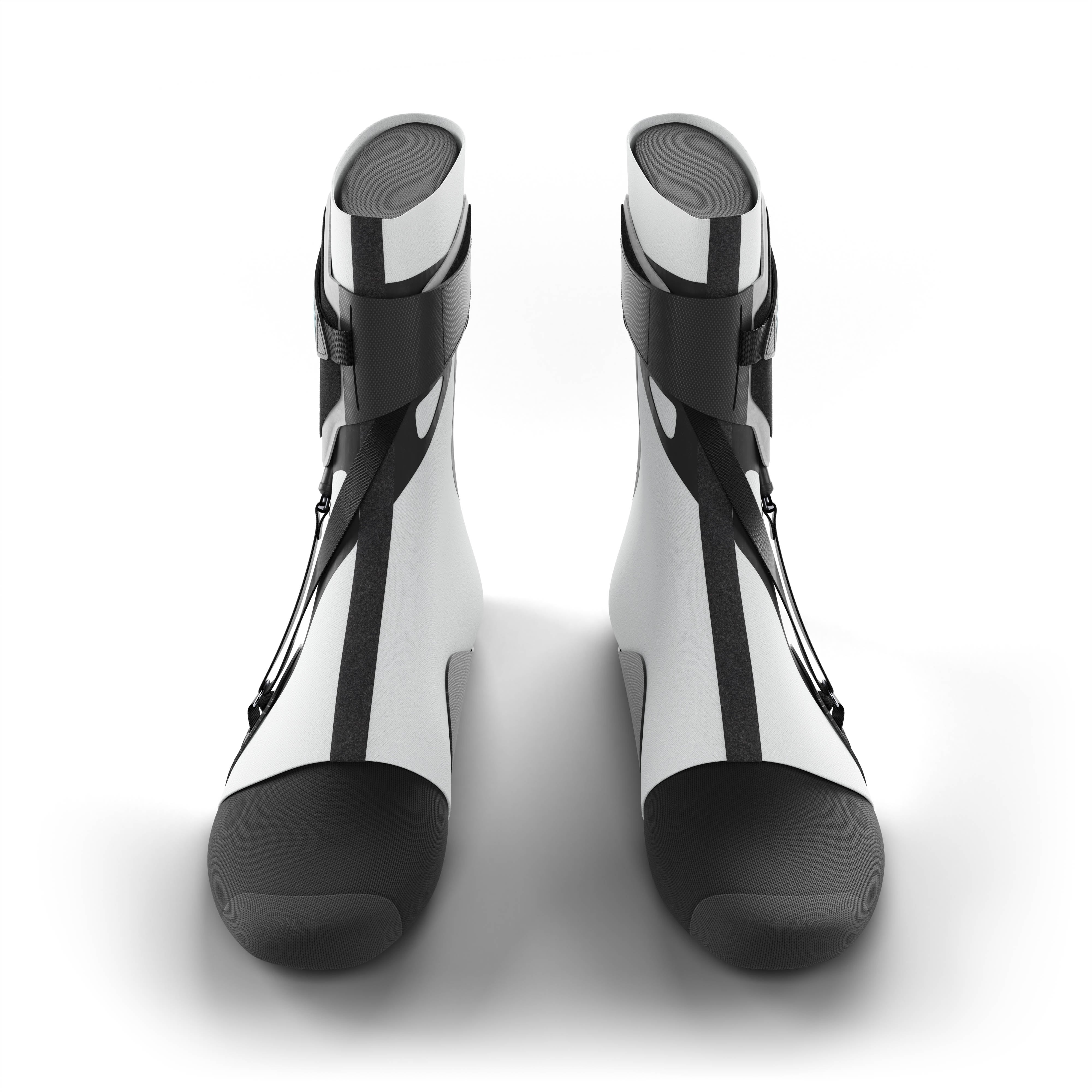 Pair of gray ankle support braces. Front view.