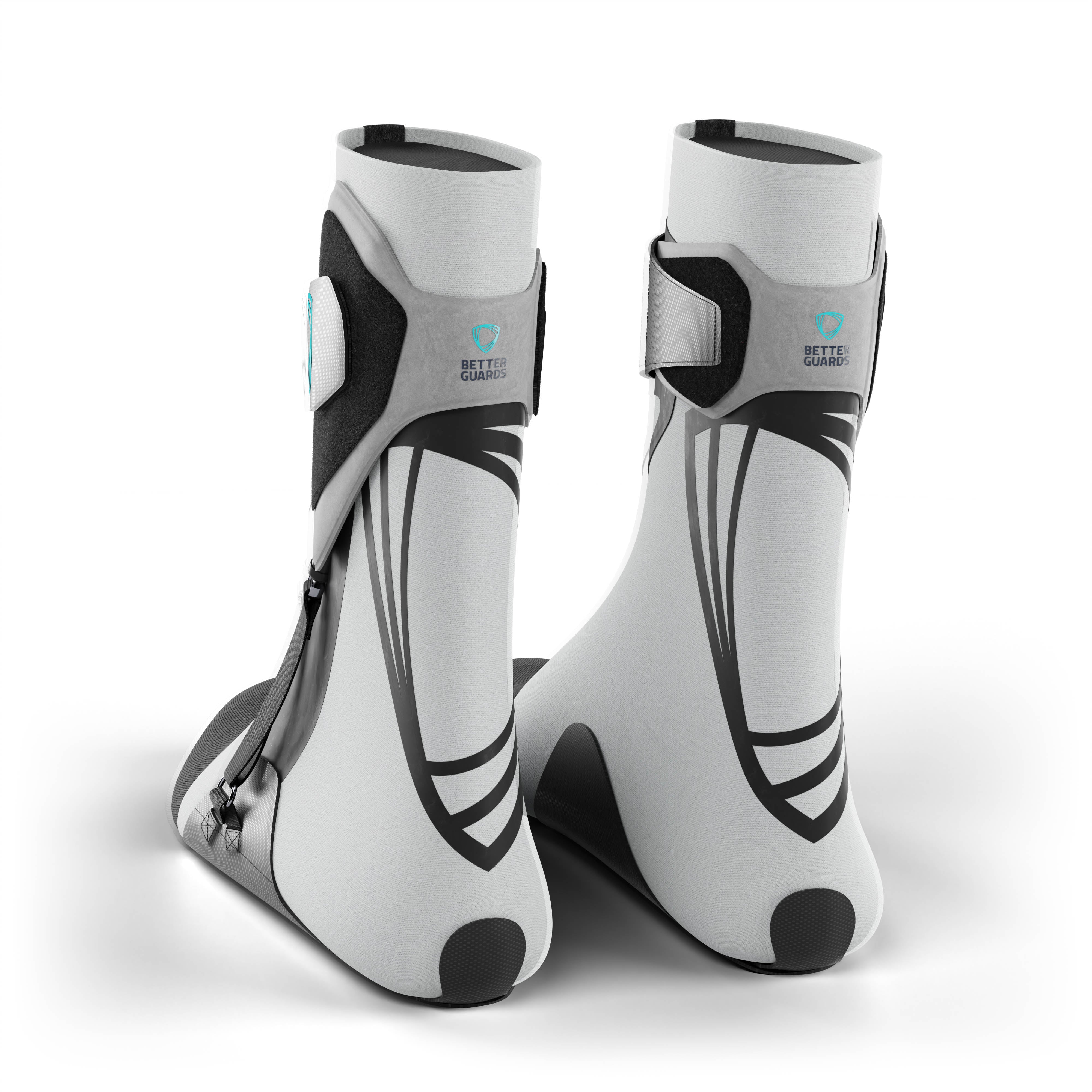 Pair of gray ankle support braces. Back view.