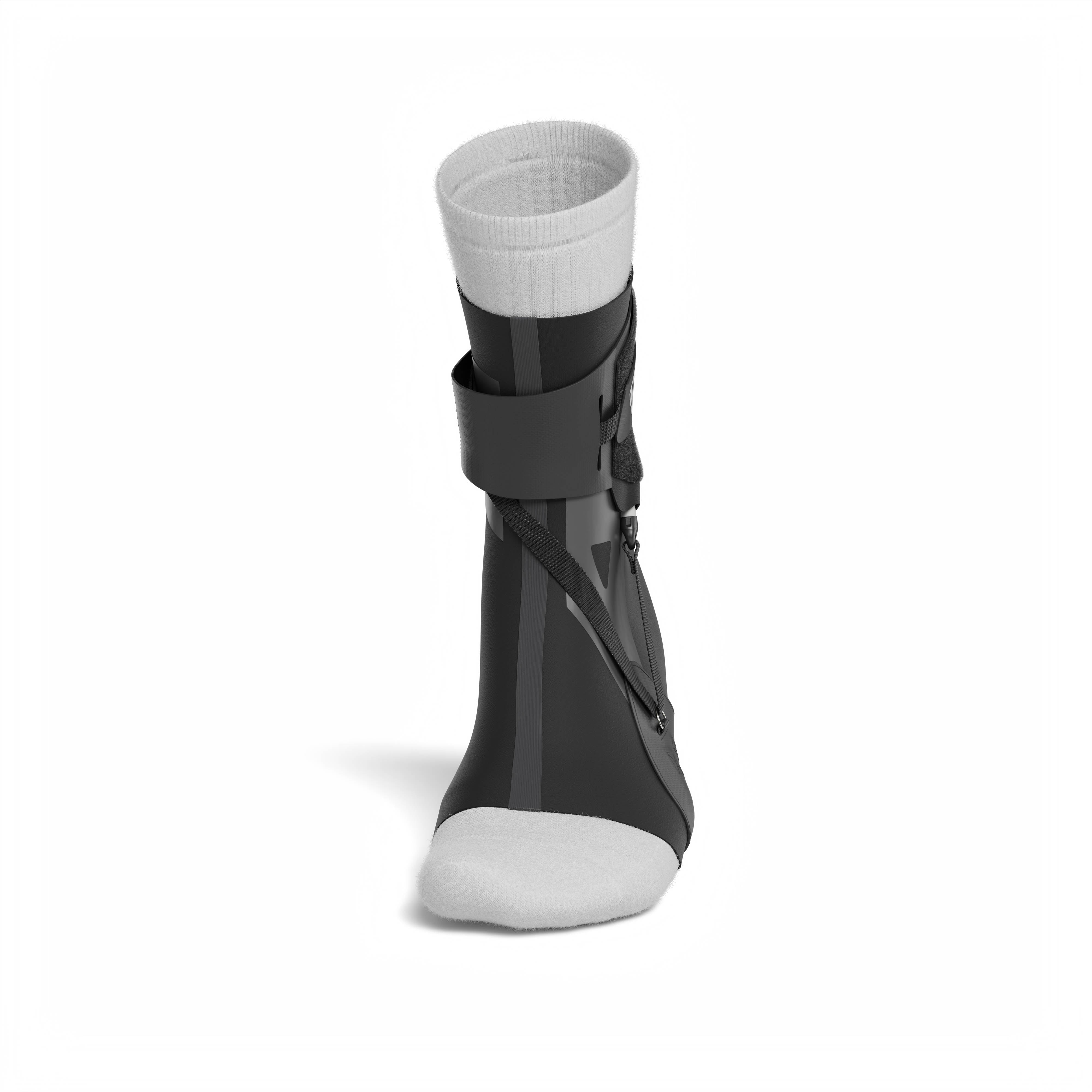 The BetterGuard 2.0 best ankle brace for all sports ankle support. Black ankle brace. Front view.