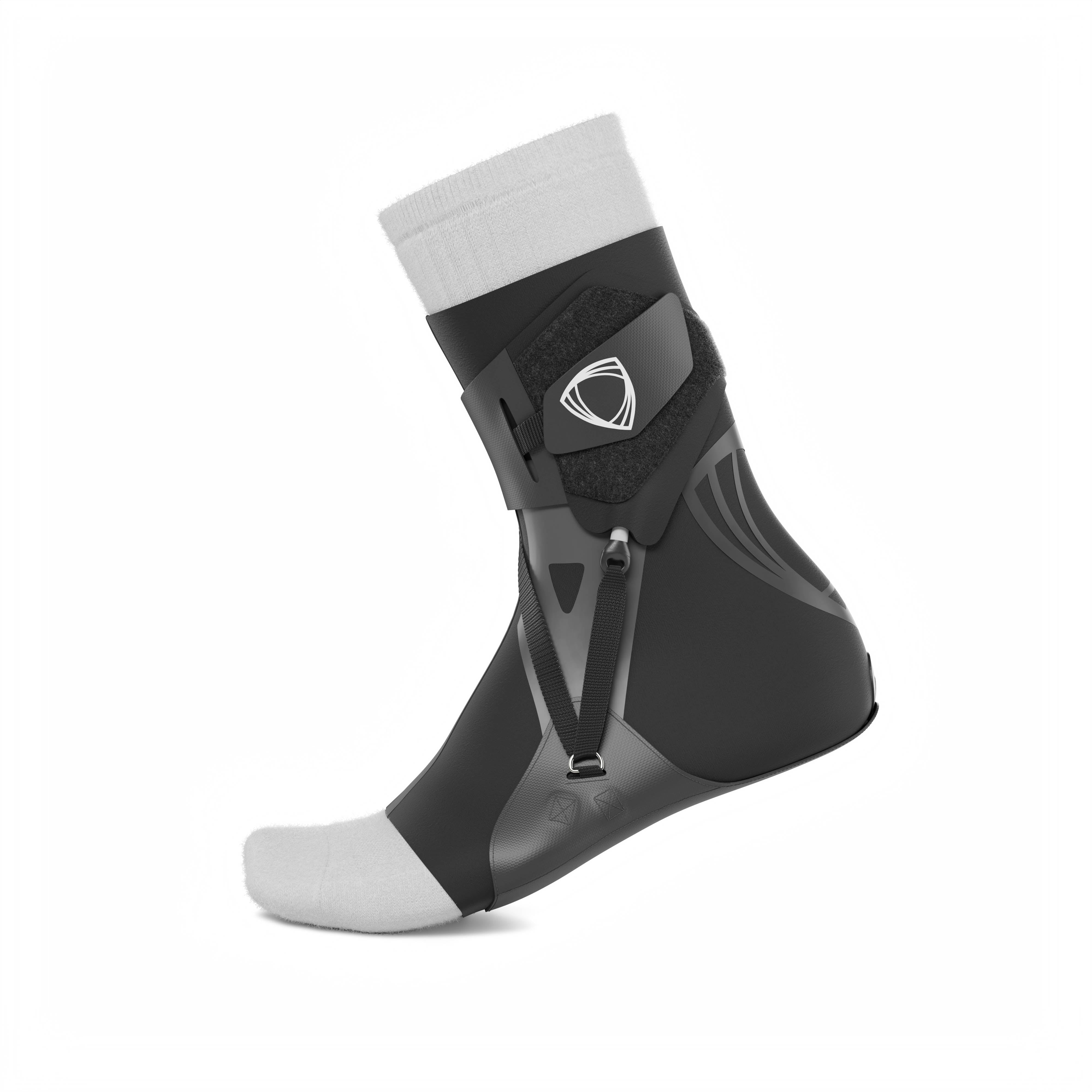 The BetterGuard 2.0 best ankle brace for all sports ankle support. Black ankle brace. Lateral side view.