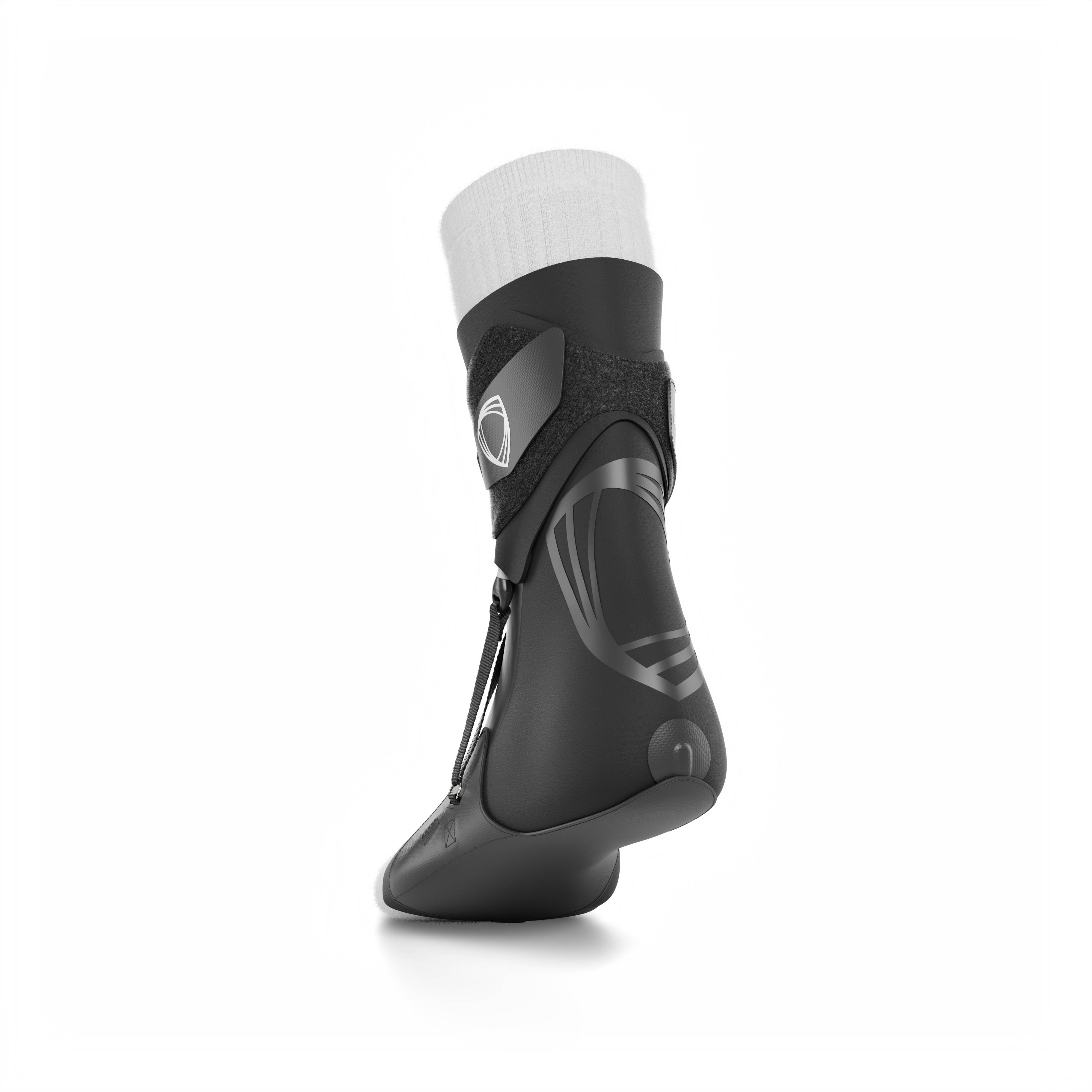 The BetterGuard 2.0 best ankle brace for all sports ankle support. Black ankle brace. Back view.