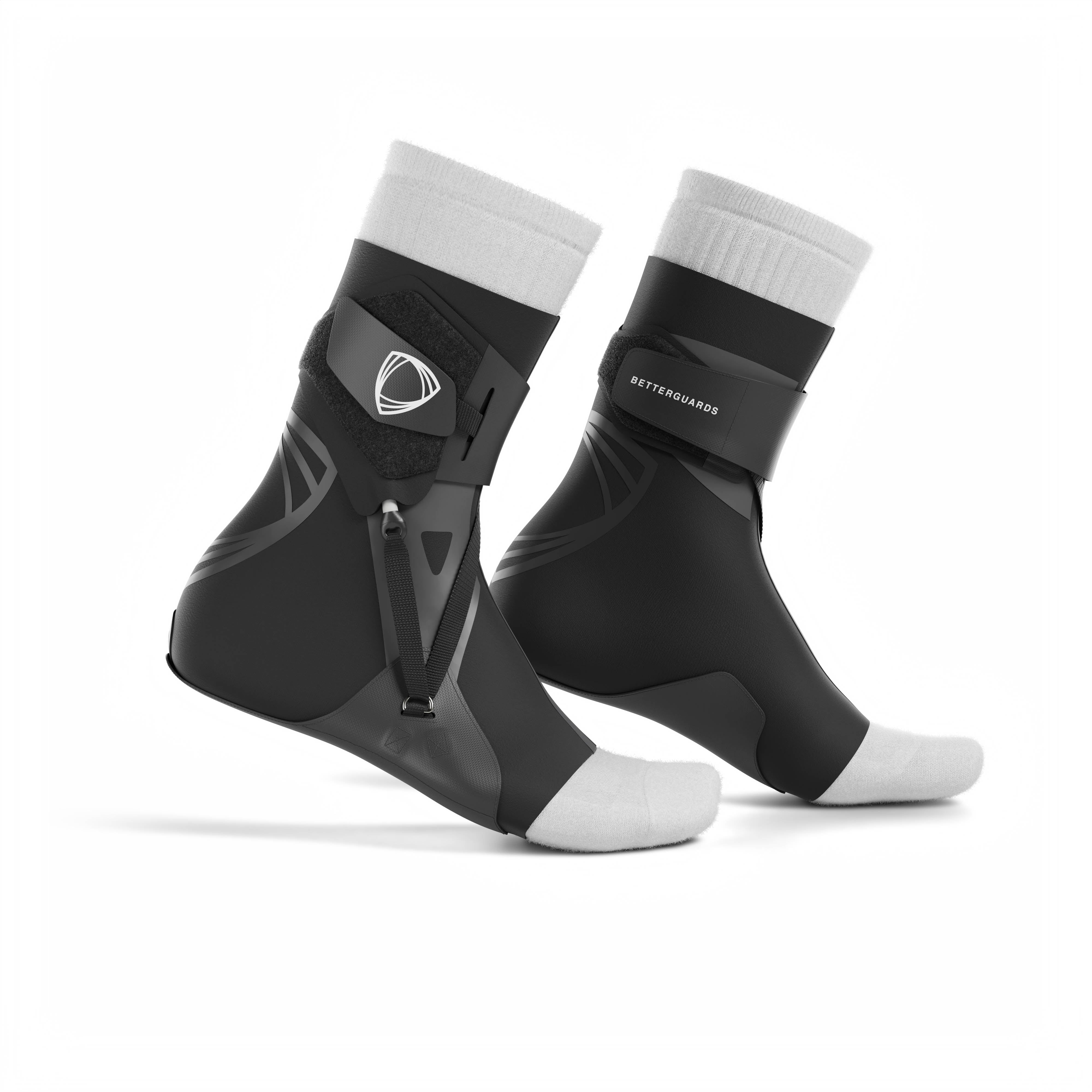 The BetterGuard 2.0 best ankle braces for all sports ankle support. Black ankle braces. Side view.