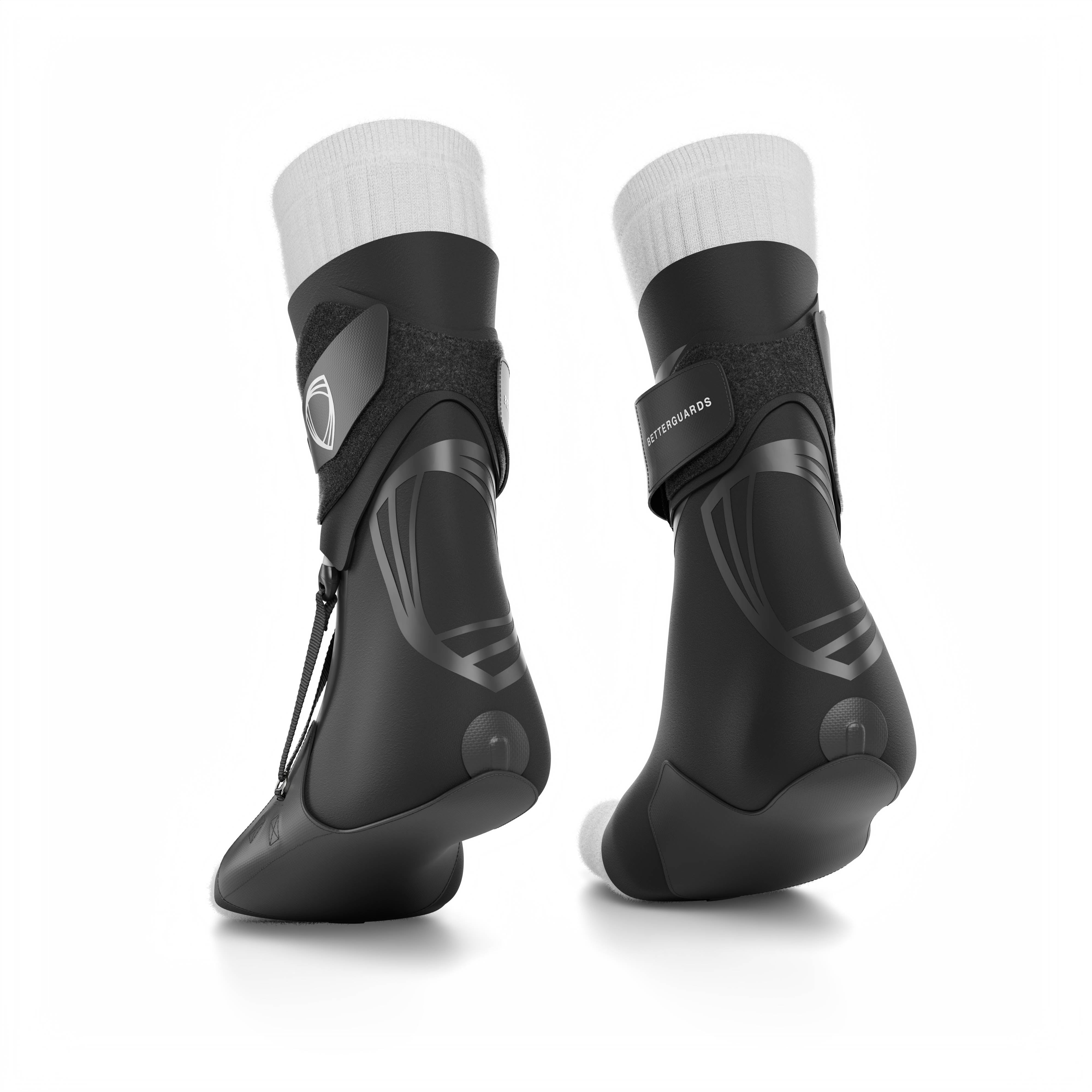 The BetterGuard 2.0 best ankle braces for all sports ankle support. Black ankle braces. Back view.