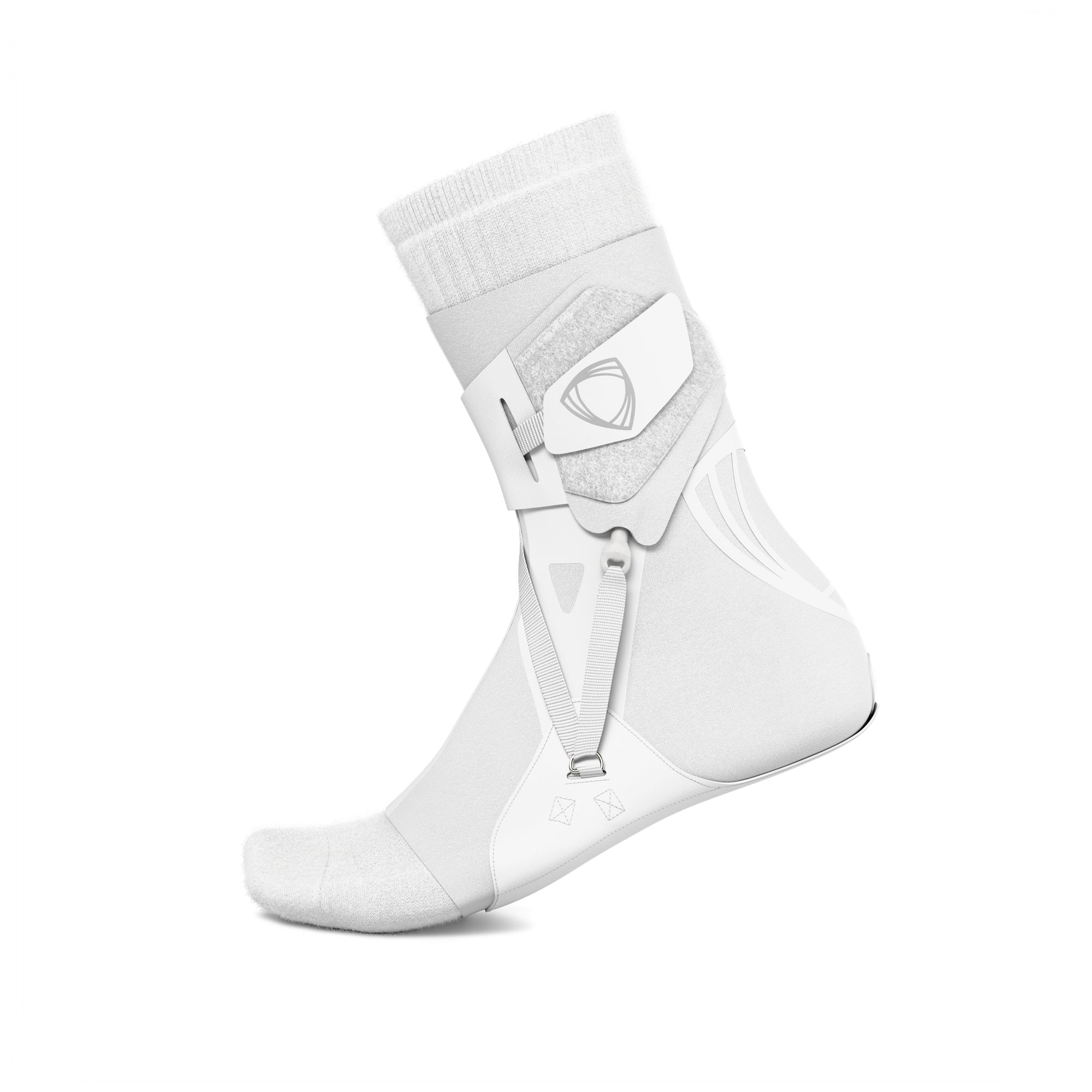 The BetterGuard 2.0 best ankle brace for all sports ankle support. White ankle brace. Lateral side view. #color_white #farbe_white