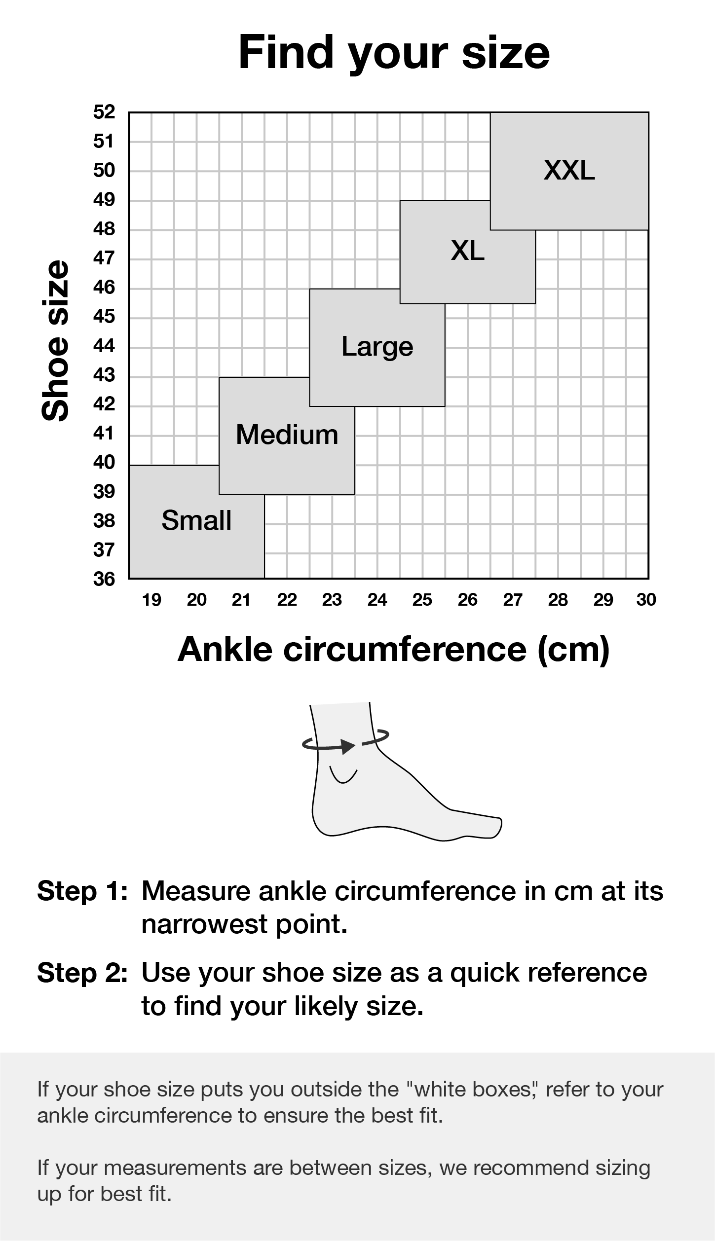 Ankle brace size chart