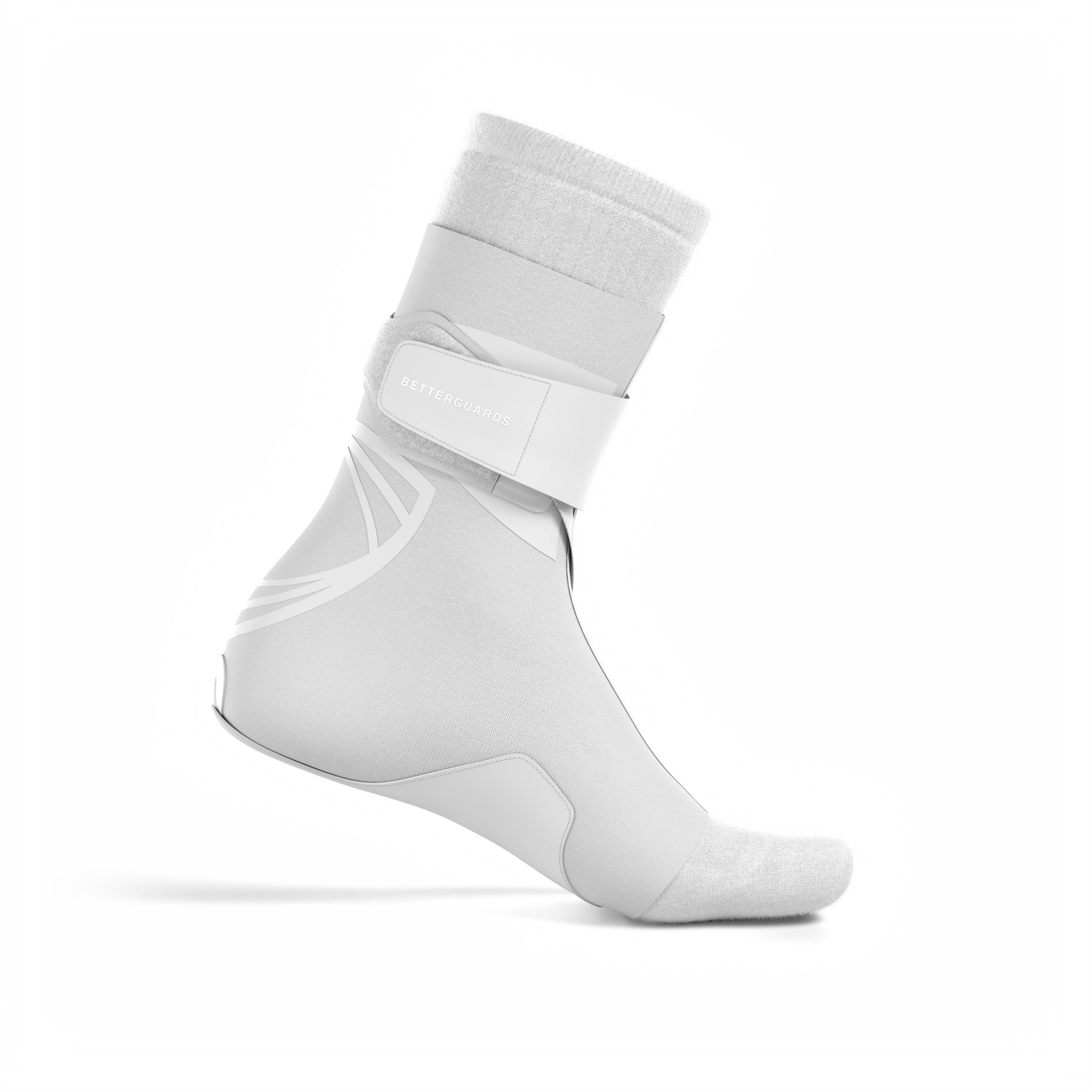 The BetterGuard 2.0 best ankle brace for all sports ankle support. White ankle brace. Medial side view. #color_white #farbe_white